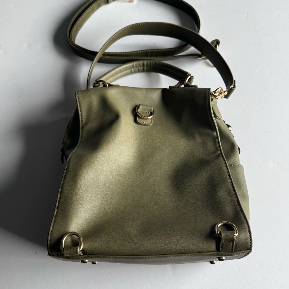 Moda Luxe Olive Green Suede & Leather Backpack Vegan - Picture 11 of 16
